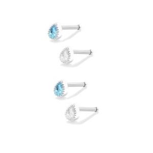 【耀眼美人】藍色與白色水滴鋯石鑽養耳棒鈦閃耀/鈦鋼耳環四入(過爐款/女王節/造型美容美感品味)