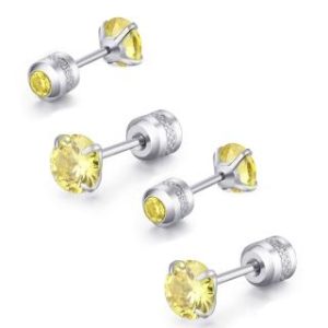 【耀眼美人】閃耀招財黃金雙鋯石鑽鈦閃耀不銹鋼耳環兩組入(女王節/睡覺免摘/造型美容美感品味)