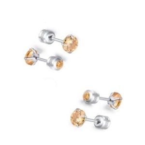 【耀眼美人】閃耀香檳金雙鋯石鑽鈦閃耀不銹鋼耳環兩組入(女王節/睡覺免摘/造型美容美感品味)