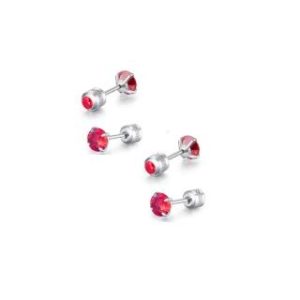 【耀眼美人】閃耀紅寶石50分雙鋯石鑽鈦閃耀不銹鋼耳環兩組入(女王節/睡覺免摘/造型美容美感品味)