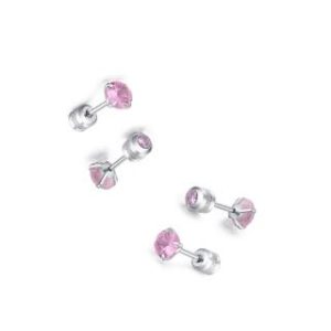 【耀眼美人】閃耀桃花粉雙鋯石鑽鈦閃耀不銹鋼耳環兩組入(女王節/睡覺免摘/造型美容美感品味)