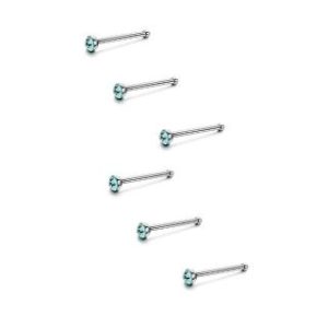 【耀眼美人】水藍迷你鋯石鑽/養耳棒鈦閃耀/鈦鋼耳環六入(過爐款/女王節/造型美容美感品味)