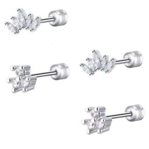 【耀眼美人】三五繁星鈦鋼/不鏽雙鋯石鑽耳環(女王節兩組入/過爐款不鏽鋼/鈦鋼/雙鋯石鑽轉式耳環)