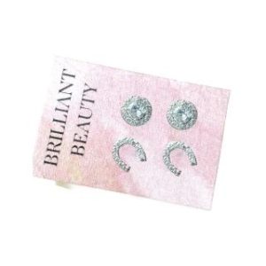 【耀眼美人】幸運光環微鑽後鎖/不鏽雙鋯石鑽耳環(女王節/四個/不鏽鋼/鈦鋼/雙鋯石鑽轉式耳環)