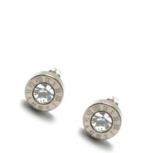 【耀眼美人】奪目銀色羅馬數字鋯石鑽鈦閃耀/鈦鋼耳環(女王節過爐款/睡覺可戴/可碰水耳環)