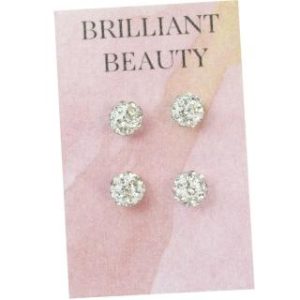 【耀眼美人】中閃耀滿鑽聚光球鋯石鑽鈦閃耀不銹鋼耳環兩組入(女王節/造型美容美感品味)