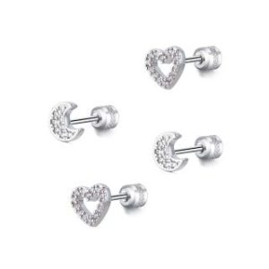 【耀眼美人】希望與愛鈦鋼/不鏽雙鋯石鑽耳環(女王節/四個/不鏽鋼/鈦鋼/雙鋯石鑽轉式耳環)