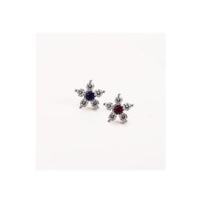 【耀眼美人】紅寶藍寶鋯石鑽小花養耳棒鈦閃耀/鈦鋼耳環四入(過爐款/耳環/造型美容美感品味/女王節)