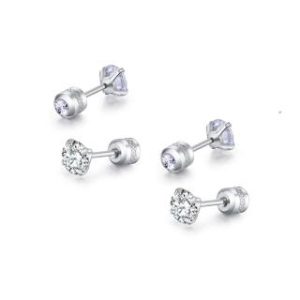 【耀眼美人】閃耀銀色雙鋯石鑽鈦閃耀不銹鋼耳環兩組入(女王節/造型美容美感品味)