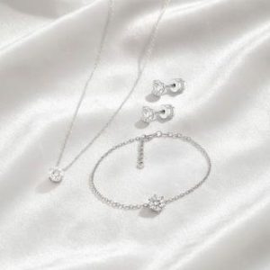 【耀眼美人】超閃耀兩克拉莫桑鑽耳環後鎖美星鑽鎖骨項鍊手鍊套組/不鏽鋼(莫桑鑽禮物/女王節/顯白氣質)