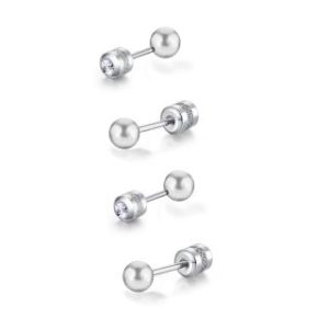 【耀眼美人】耀眼迷你銀色小珠鈦閃耀/鈦鋼耳環後鋯石鎖式耳環(女王節/造型/小珠轉式耳環/睡覺可戴)