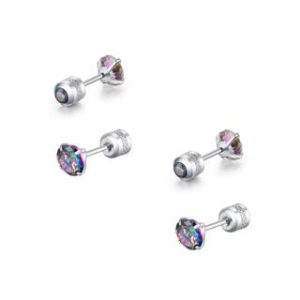 【耀眼美人】閃耀彩色雙鋯石鑽鈦閃耀不鏽鋼耳環兩組入(耳環/過爐款/造型美容美感品味/女王節)