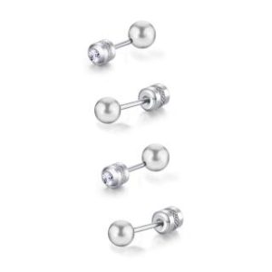 【耀眼美人】耀眼銀色小珠鈦閃耀/鈦鋼耳環後鋯石鎖式耳環(女王節/造型/小珠轉式耳環/睡覺可戴)