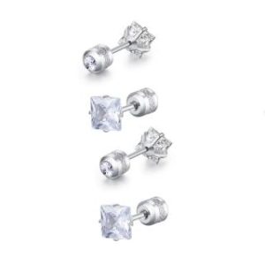 【耀眼美人】閃耀公主方一克拉鋯石鈦閃耀不鏽鋼耳環兩組入(女王節/造型/過爐款/美容美感品味)