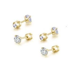 【耀眼美人】閃耀金色雙鋯石鑽80分鈦閃耀不銹鋼耳環兩組入(女王節/造型美容美感品味)