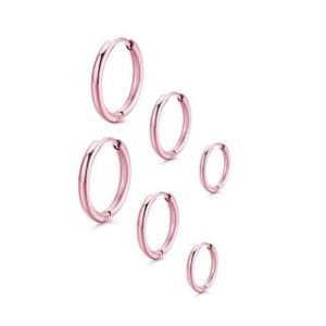 【耀眼美人】簡潔粉紅金圓圈環鈦閃耀/鈦剛耳環三對入(過爐款/耳環/造型美容美感品味/女王節)