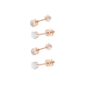 【耀眼美人】閃耀30分玫瑰金雙鋯石鑽長杆鈦閃耀不銹鋼耳環兩組入(女王節/造型美容美感品味/厚耳垂用/)