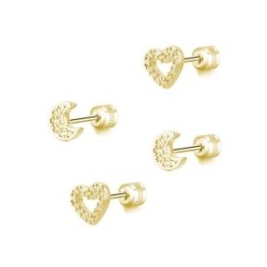 【耀眼美人】希望與愛金色鈦鋼/不鏽雙鋯石鑽耳環(女王節/四個/不鏽鋼/鈦鋼/雙鋯石鑽轉式耳環)