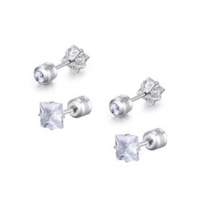 【耀眼美人】閃耀公主方鋯石鑽鈦閃耀不鏽鋼耳環兩組入(女王節/造型/過爐款/美容美感品味)