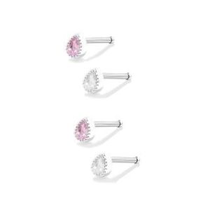 【耀眼美人】粉紅與白色水滴鋯石鑽養耳棒鈦閃耀/鈦鋼耳環四入(過爐款/女王節/造型美容美感品味)