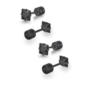 【耀眼美人】公主方優雅黑鋯石鑽鈦閃耀不鏽鋼耳環兩組入(女王節/造型/過爐款/美容美感品味)