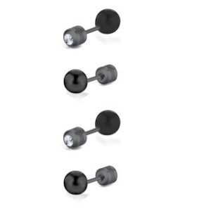 【耀眼美人】耀眼黑色大珠鈦閃耀/鈦鋼耳環後鋯石鎖式耳環(女王節/造型/銀珠轉式耳環/睡覺可戴)