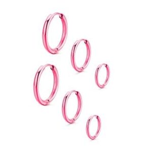 【耀眼美人】簡潔紅金圓圈環鈦閃耀/鈦剛耳環三對入(過爐款/耳環/造型美容美感品味/女王節)