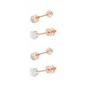 【耀眼美人】閃耀10分玫瑰金雙鋯石鑽長杆鈦閃耀不銹鋼耳環兩組入(女王節/造型美容美感品味/厚耳垂用/)