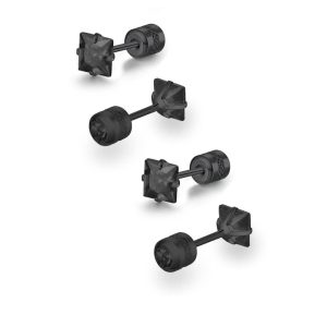 【耀眼美人】公主方優雅黑鋯石鑽鈦閃耀不鏽鋼耳環兩組入(交換禮物/造型/過爐款/美容美感品味)