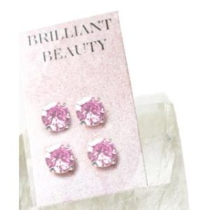 【耀眼美人】八十分閃耀桃花粉紅雙鋯石鑽鈦閃耀不銹鋼耳環兩組入(女王節/睡覺免摘/造型美容美感品味)