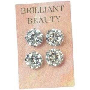 【耀眼美人】閃耀兩克拉銀色雙鋯石鑽鈦閃耀不銹鋼耳環兩組入(女王節/造型美容美感品味)