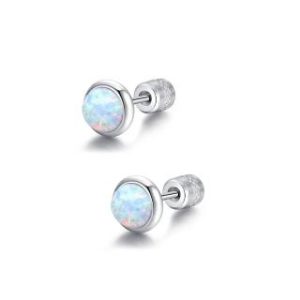 【耀眼美人】閃耀澳寶鈦閃耀/鈦鋼耳環後鋯石鎖式耳環(女王節/造型/歐泊蛋白石/睡覺可戴)