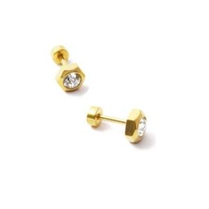 【耀眼美人】閃耀六角金色蜂巢鋯石鑽鈦閃耀/鈦鋼鎖式耳環(女王節/造型美容美感品味)