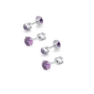 【耀眼美人】八十分閃耀貴氣紫雙鋯石鑽鈦閃耀不銹鋼耳環兩組入(女王節/睡覺免摘/造型美容美感品味)