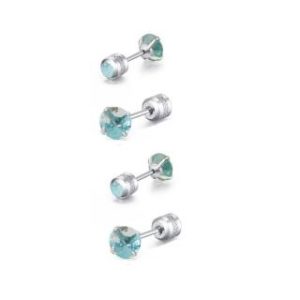 【耀眼美人】八十分閃耀淺水藍雙鋯石鑽鈦閃耀不銹鋼耳環兩組入(女王節/睡覺免摘/造型美容美感品味)