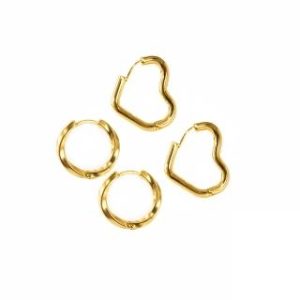 【耀眼美人】無限與愛金色圈圈環鈦閃耀/鈦剛耳環兩對入(過爐款/耳環/造型美容美感品味/女王節)