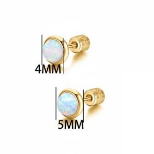 【耀眼美人】閃耀澳寶金色鈦閃耀/鈦鋼耳環後鋯石鎖式耳環(女王節/造型/歐泊蛋白石/睡覺可戴)